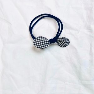 FWP Adorable blue and white gingham bow navy elastic hair tie